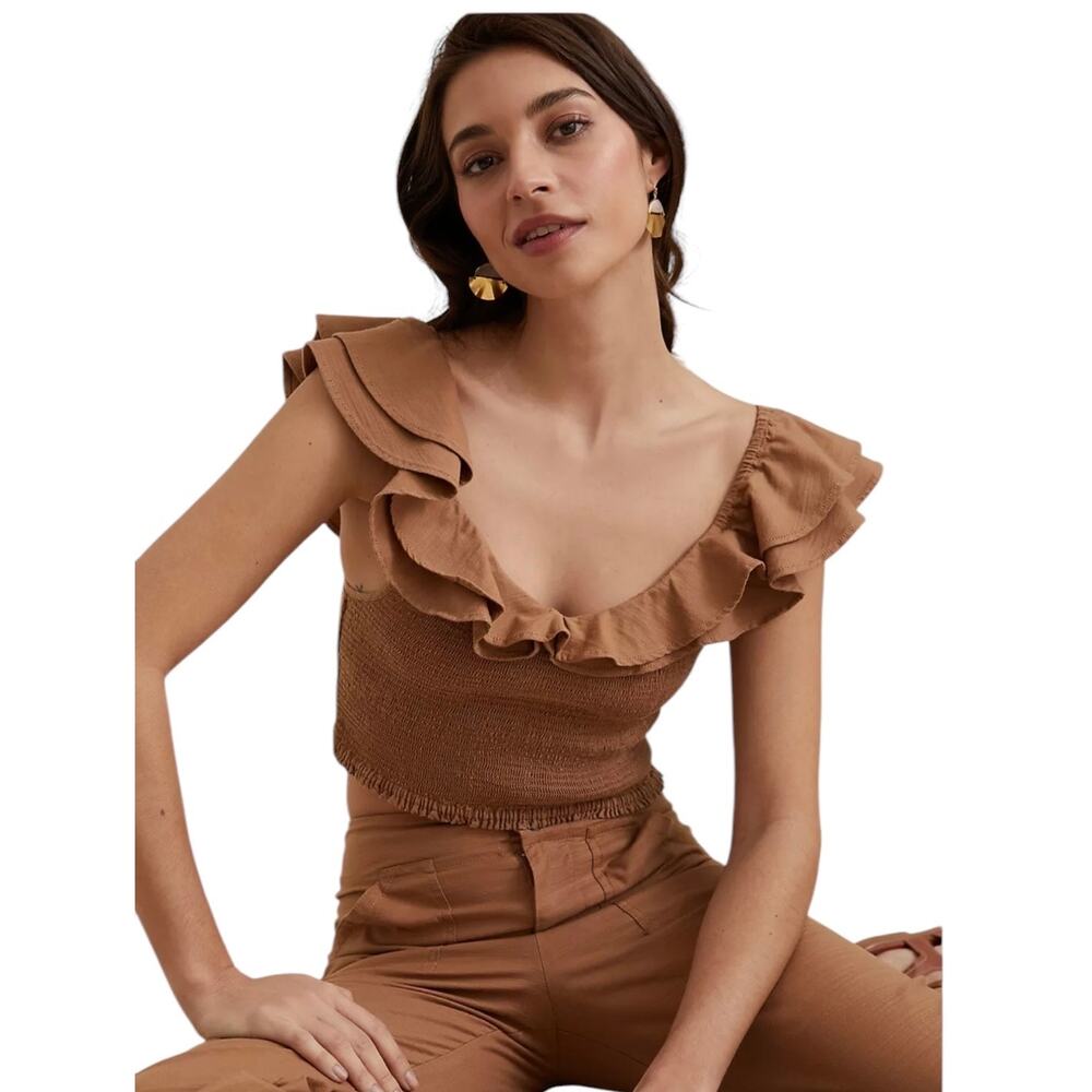 Anthropologie Maeve Ruffled Smocked Crop Top 0P